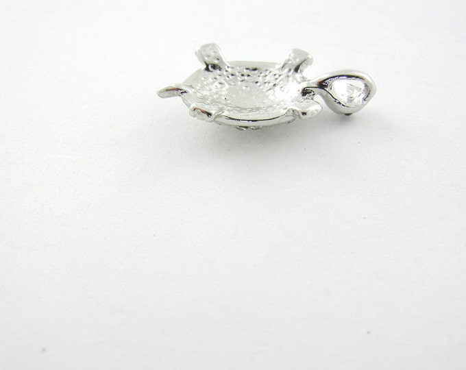 Small Silver-tone Turtle Pendant with Rhinestone Accents