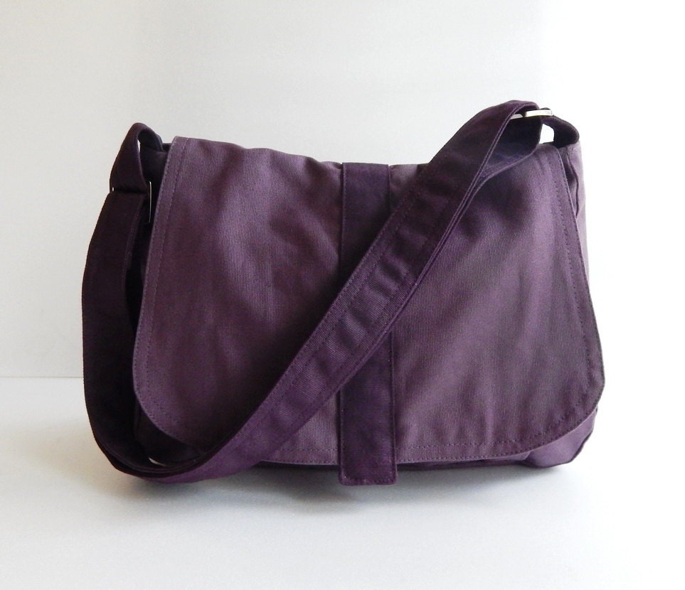 Sale Plum Canvas Messenger bag Handbag School Bag by tippythai