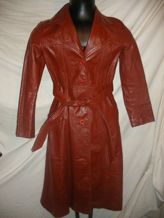 Vintage Ladies Wilsons Leather Maroon Leather Trench Coat