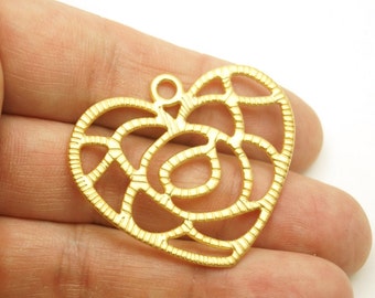 1pc -Matte Gold Plated Heart Charm-36x42mm -(024-031GP)
