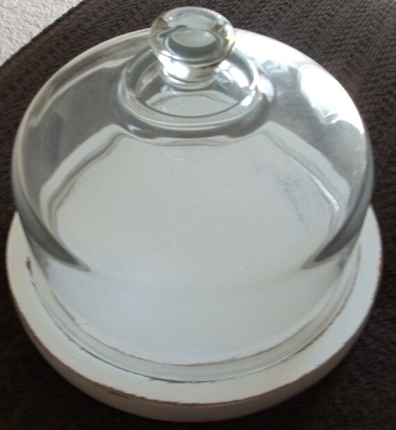 Items similar to Vintage Wood Round Cheese Tray Board Domed Glass Cover ...