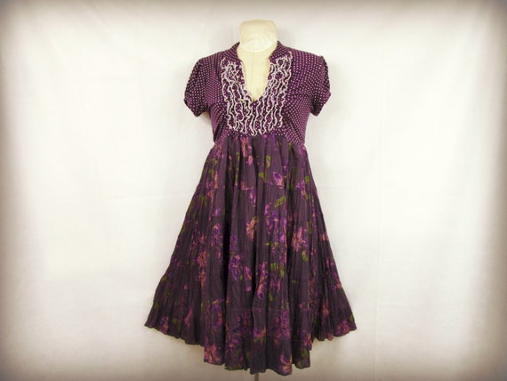 Med. Purple Polka Dot Ruffled Floral Dress// Upcycled Spring Summer ...