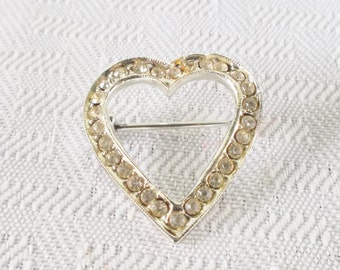 1940s Vintage Rhinestone Heart Brooch