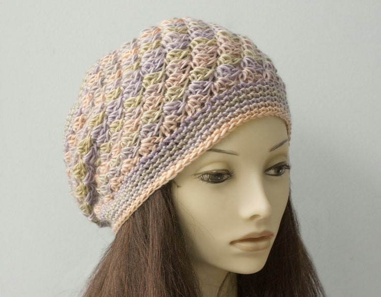 Lace Hat Crochet Pattern Slouchy Beanie Pattern by beadedwire