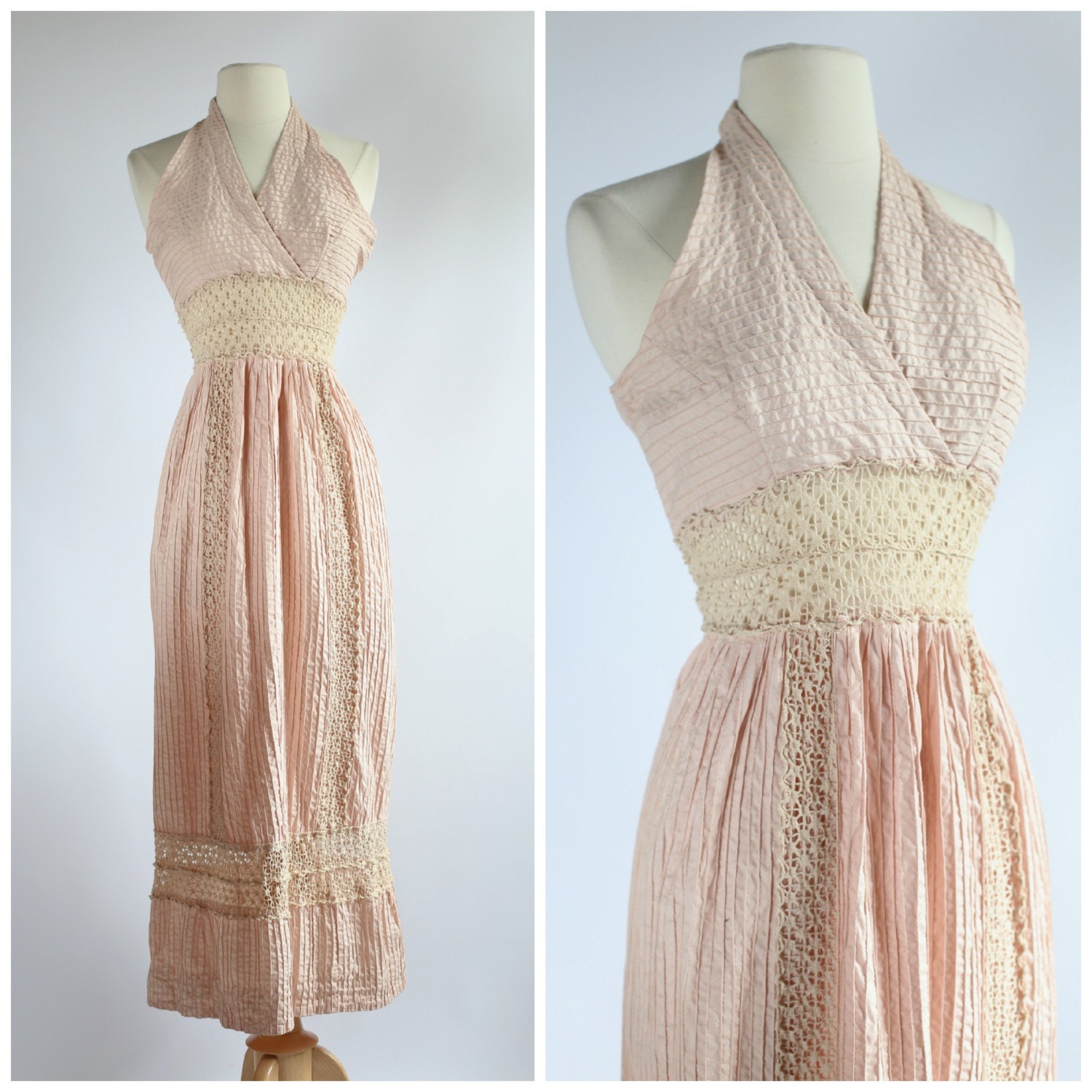 Sexy 1970s Crochet Halter Dress Vintage 70s by xtabayvintage