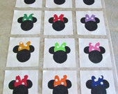 Set of 12 Applique  6" x 6"  Quilt Blocks  ... Mouse Heads with Polka Dot Bows