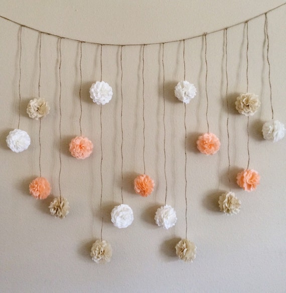 garland pattern pom pom Creams Paper Flowers Wedding Tissue Garland, and Garland Pom Pom Peach