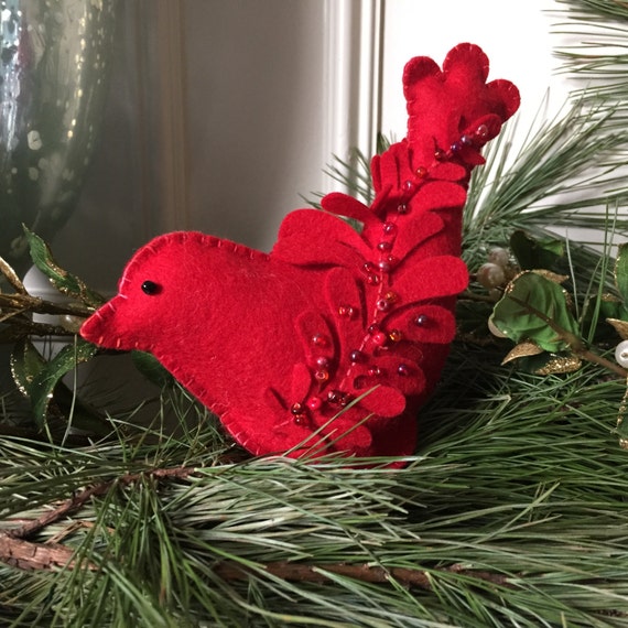 Wool Felt Bird, Needlework Kit, DIY Craft, Pincushion Kit, Home Decor