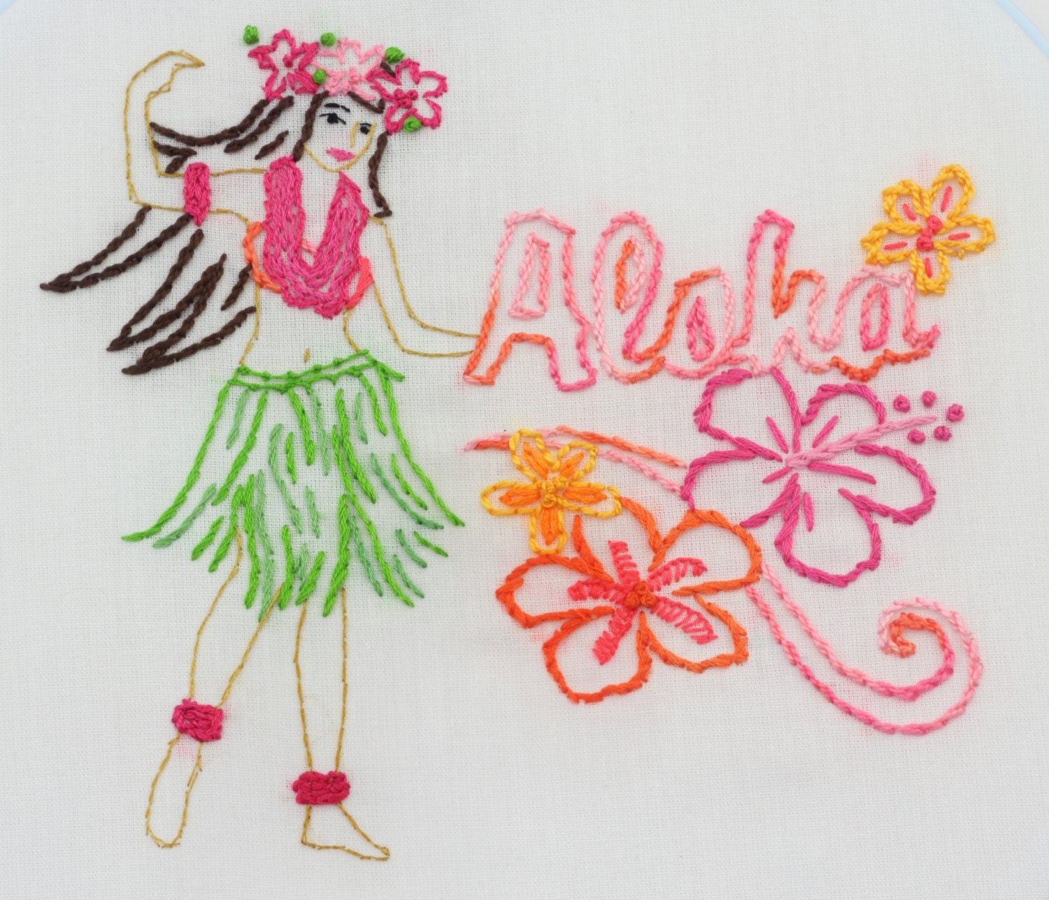 Hawaii Embroidery Design Aloha Luau theme Hawaiian hand