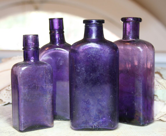 PURPLE BOTTLES Violet Shaded Antique Lot of Bottles