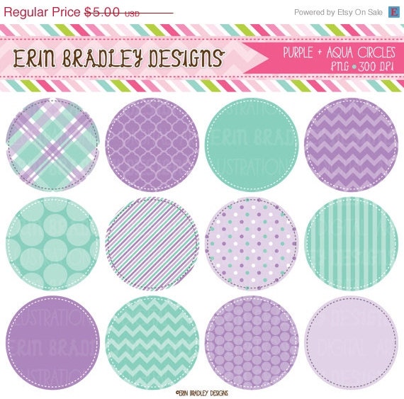 50% OFF SALE Purple and Aqua Blue Circle Frames Clipart Clip Art ...