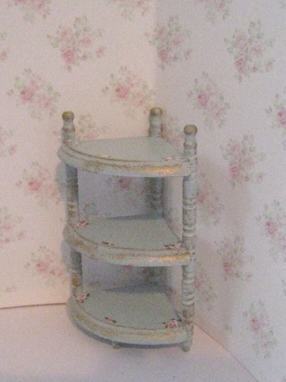 Dollhouse corner shelf, shelf, whatnot shelf, duck egg blue shelf