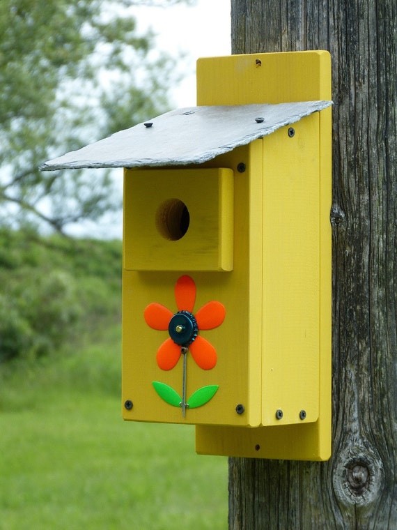 Rustic Outdoor Slate Roof Blue Bird House Birdhouse Bluebird