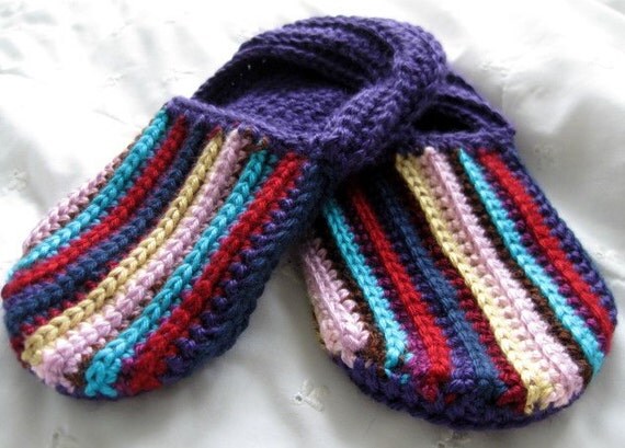 Size 7 Crochet House Slippers Multicolor Bedroom Shoes by ...