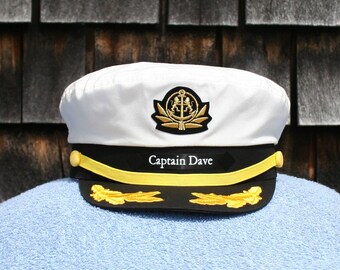 Personalized Yacht CAPTAIN'S HAT perfect for Sailing and any Nautical or Sea Worthy occasion Style #210