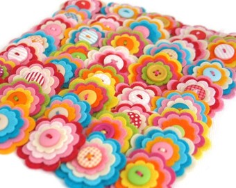 BULK BUY x 20 Handmade Felt Flower Embellishments, Custom Flowers, Felt Flower Apppliques, Felt Craft Flowers, Felt Wedding Flowers