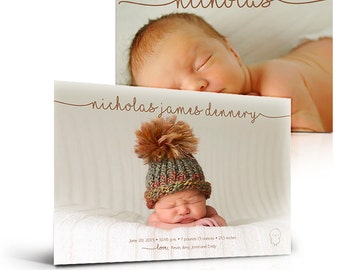 Boy Birth Announcement Card - Simply Baby Nicholas - (2) Press Printed 5x7 Flat Photoshop Card Templates for Photographers and Scrapbookers.