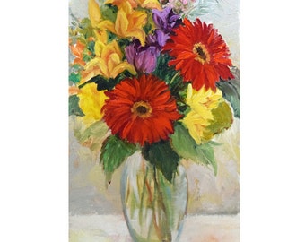 Still Life Floral, Mixed Flower Bouquet, Original Oil Painting by Cheri Wollenberg