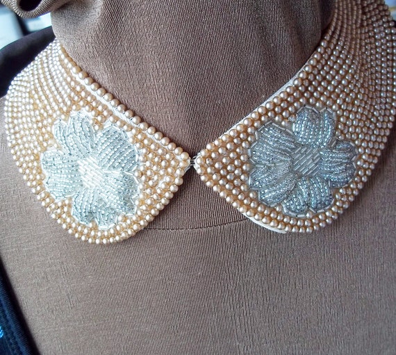 Items similar to Vintage Faux Pearl Beaded Collar Necklace