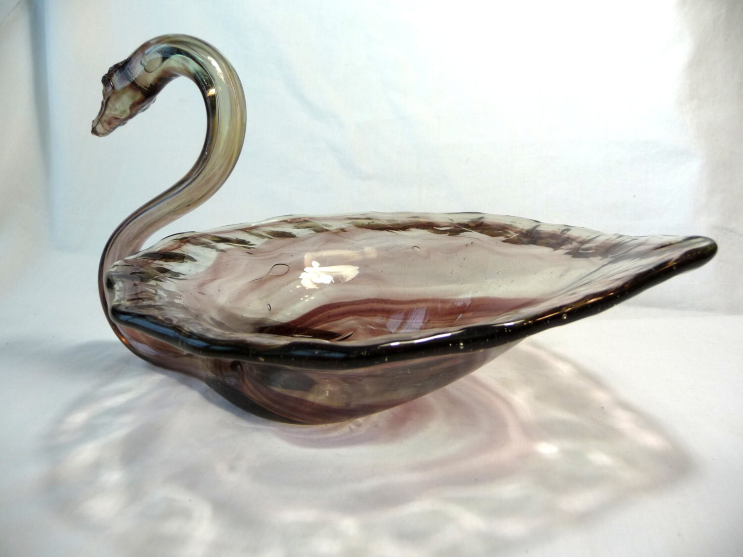 vintage Glass Swan decorative bowl purple glass Swan