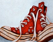 Art Print, Old Sneakers, Sports Shoes, Red Sneakers from Original Still Life Oil Painting by k Madison Moore Art Print, Old Sneakers, Sports Shoes, Red Sneakers from Original Still Life Oil Painting by k Madison Moore