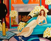Blank Fine Art Greeting Card Art Deco Calla Lilies Diego Rivera Wine Fireplace Chaise Lounge Lovers Still Life Blank Fine Art Greeting Card Art Deco Calla Lilies Diego Rivera Wine Fireplace Chaise Lounge Lovers Still Life