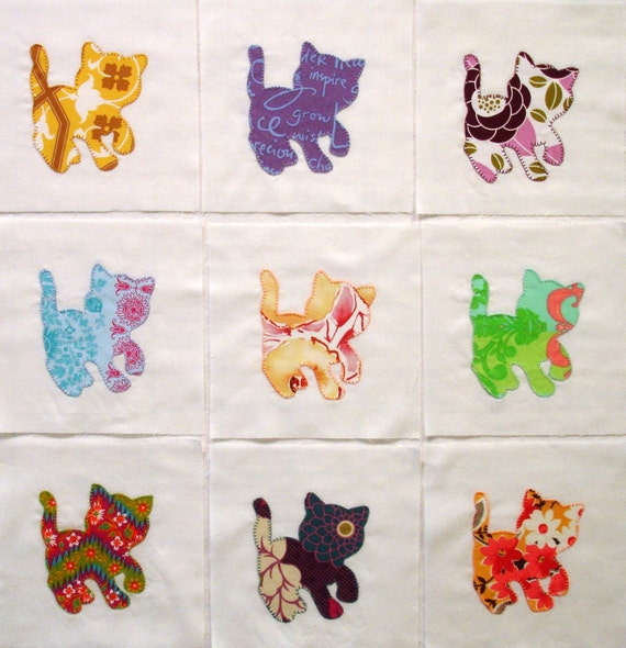 Pretty Kitties Appliqued Quilt Blocks