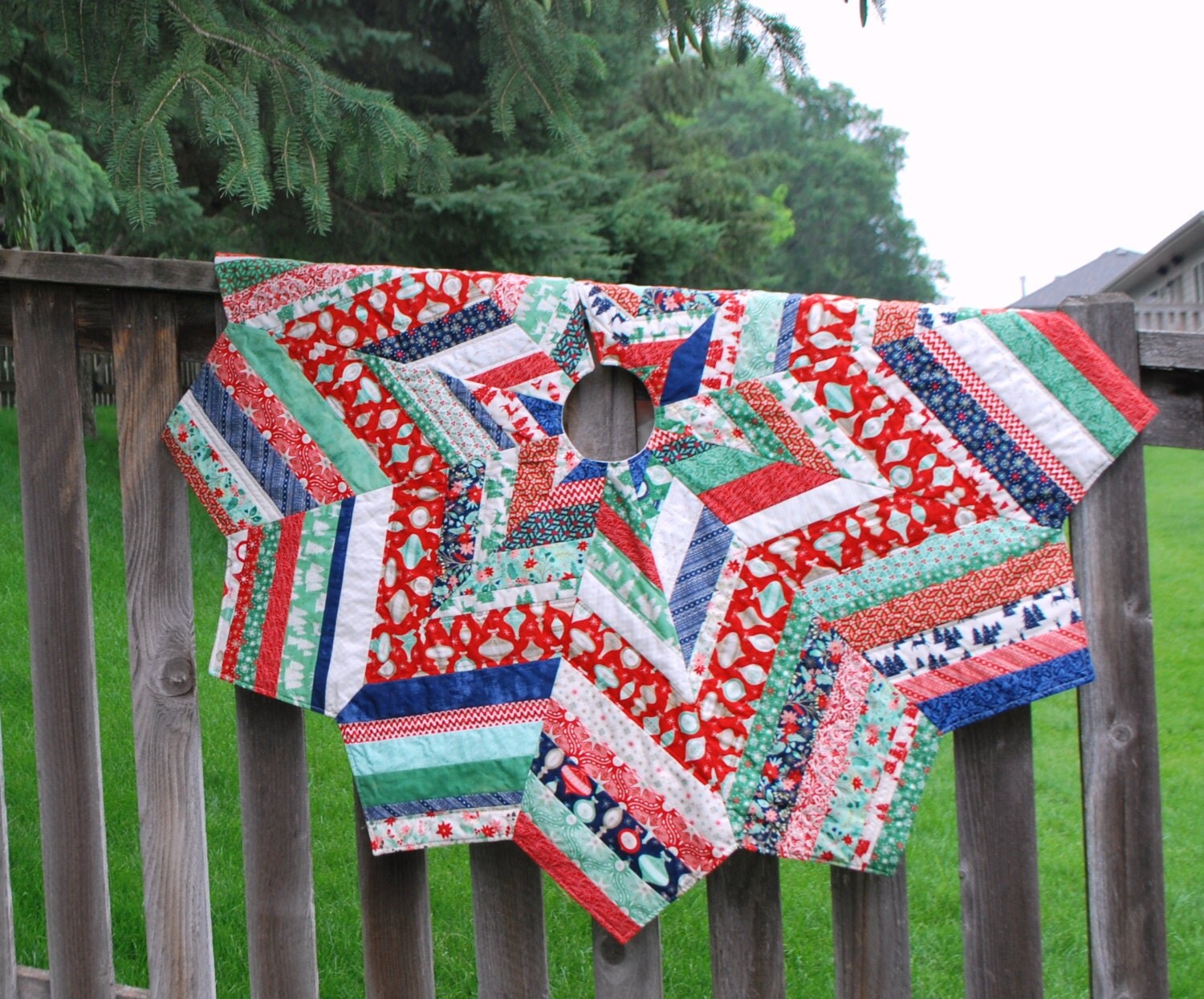 large quilted christmas tree skirt string pieced 54 large quilted christmas tree skirt string pieced 54