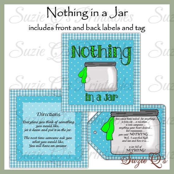 Make your own Jar of Nothing NEW DESIGN Labels and Tag