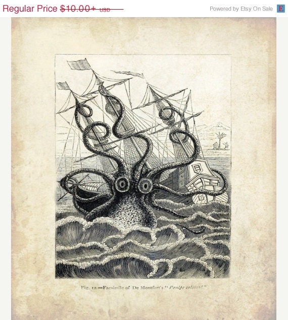 SPRING SALE Vintage Sea Monster Print by missquitecontrary on Etsy