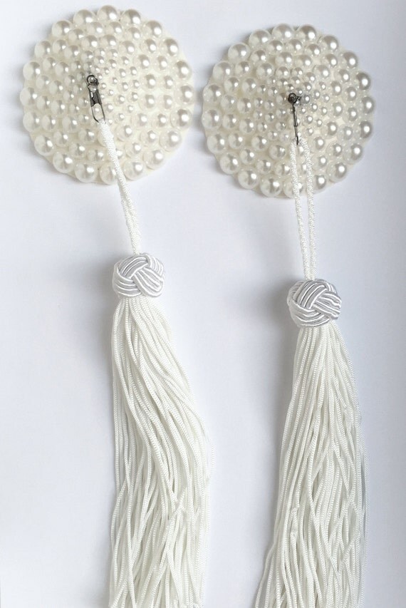 Pearly Tassel Queen Pasties Burlesque 2 3/4 Inches Faux Pearl