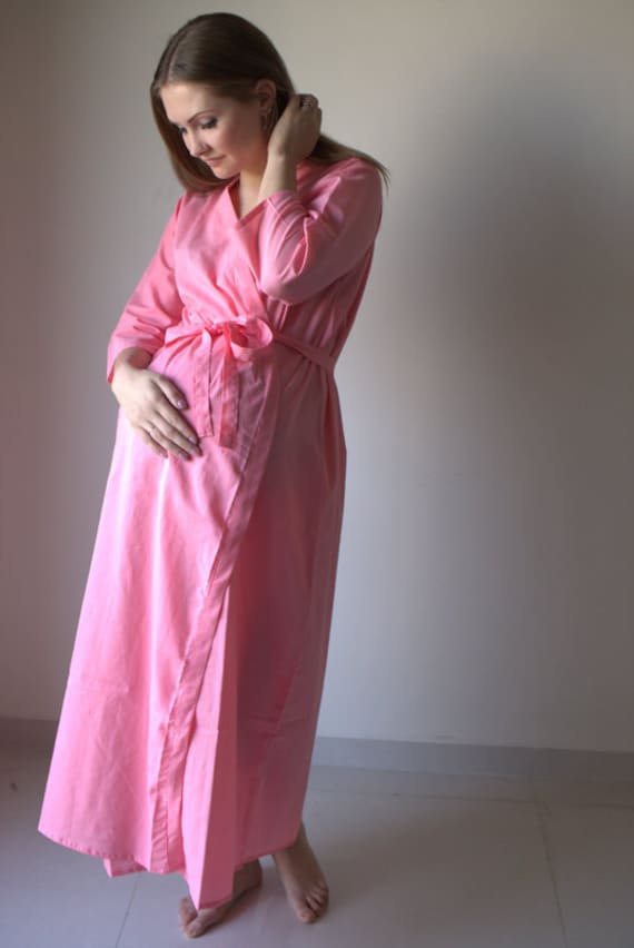 Plain Pink Ankle length Maternity Robe Hospital Gown Labor