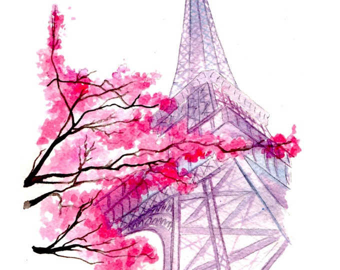 Blossoms in Paris, print from original watercolor illustration by Jessica Durrant