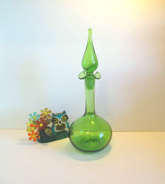 Vintage BLENKO Glass Decanter No. 37 in Olive Green