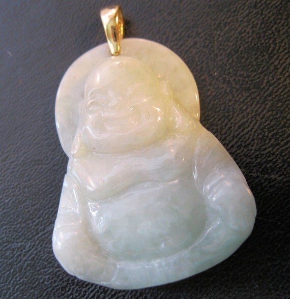 14k Chinese Jade Buddha Pendant Vintage Jewelry Jewellery FREE