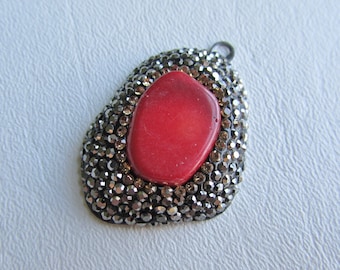 Cayenne Red Coral Pave Crystal Focal Pendant