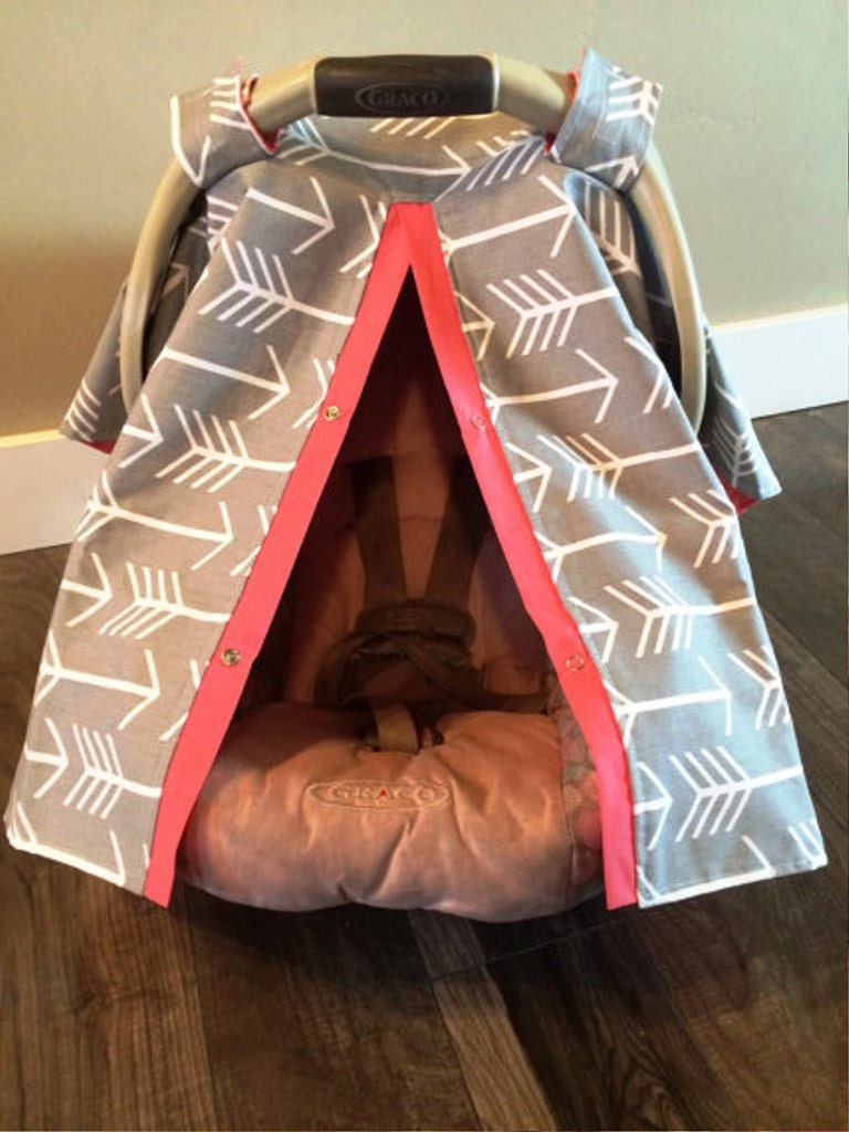 Car seat canopy Coral and Gray / Car seat cover / car seat