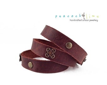 X Rivet Brown Leather Wrap Bracelet // multi wrap boho bracelet // brown leather brass rivets // handmade // ready to ship