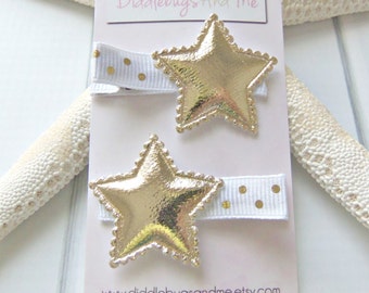 Gold Star Hair Clips, Gold And White Star Hair Clips, Girls Hair Clips, Star Hair Clips, Piggy Tail Clips, Girls Hair Accessory, Nautical
