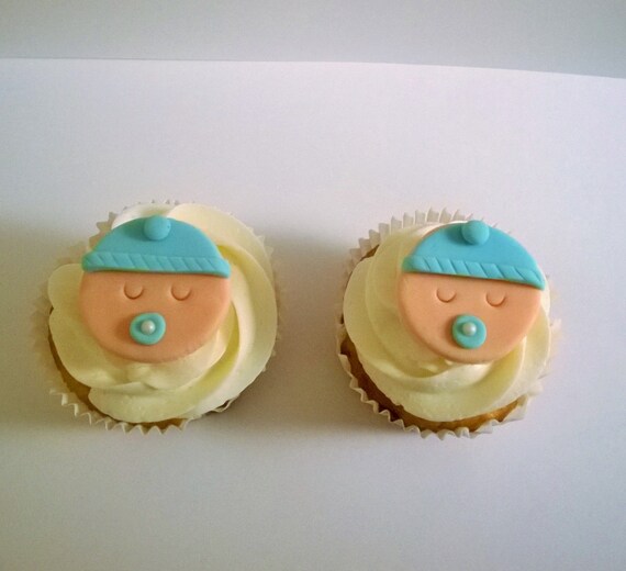 12 Baby boy fondant cupcake toppers by CuteFondant on Etsy