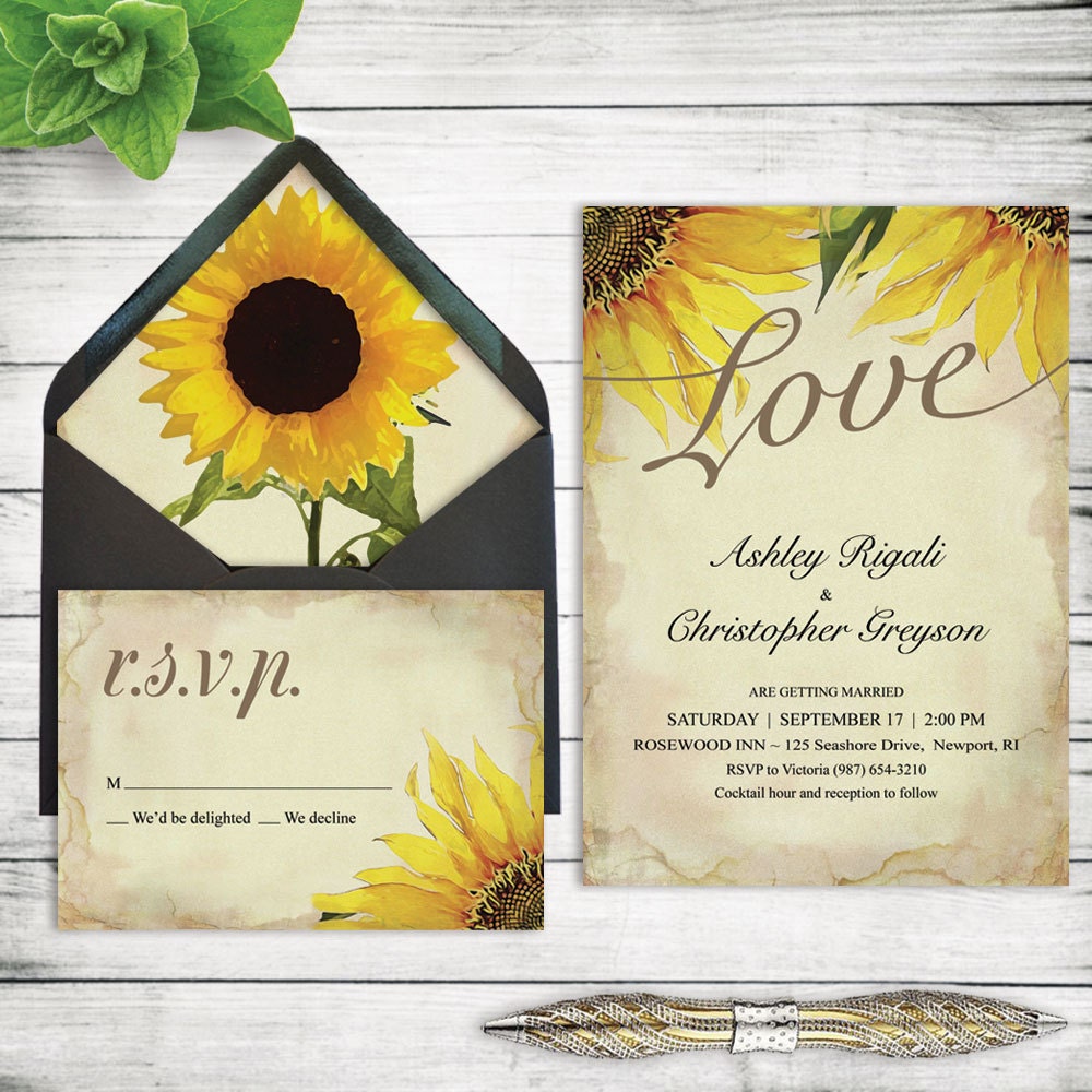 Wedding Invitations Sunflower Fall Autumn Spring Summer