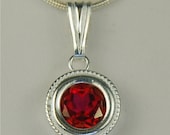 CIJ SALE Red Topaz Necklace Sterling Silver 8mm Round 2.35ct In Rope Edge Backset Bezel Setting