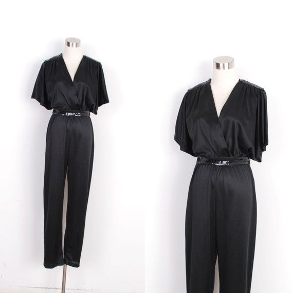 Vintage 1980s Jumpsuit / 80s Black Sequined by lapoubellevintage