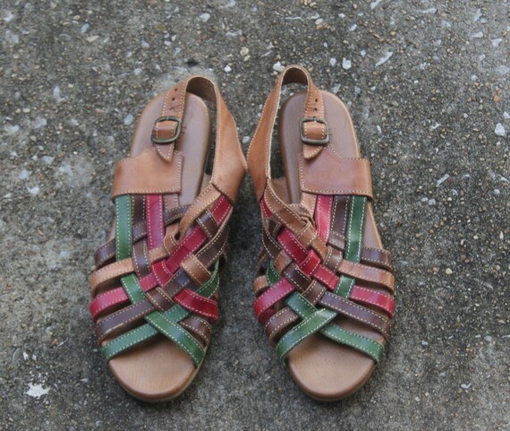 multicolored leather sandals