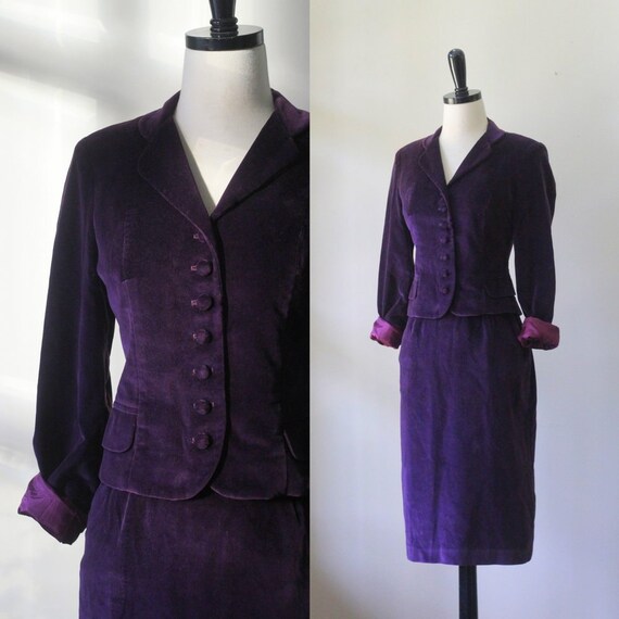 Vintage 1970s Dress Suit Purple Velvet Suit By Sassysistervintage