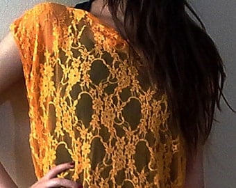 Lace Kaftan Dress Orange Maxi Dress Lace Bohemian Caftan plus size/oversize lace beach cover up