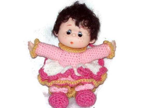 Crochet Yarn Doll  Made With Vintage Head & Hands