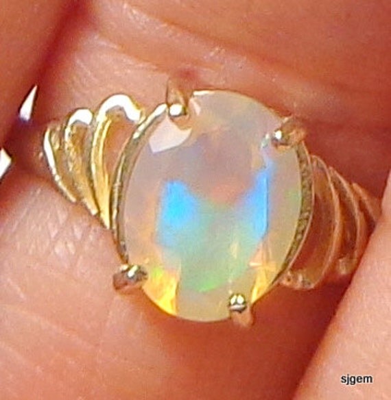 Solid 10k Yellow Gold Ring Ethiopian Welo Opal Ring Color