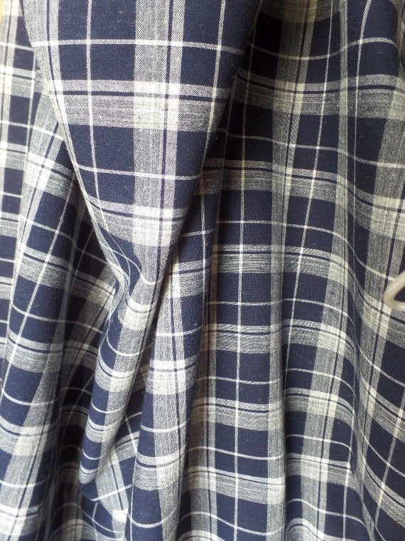 Tartan Plaid Fabric Shirting Material Navy Blue and White