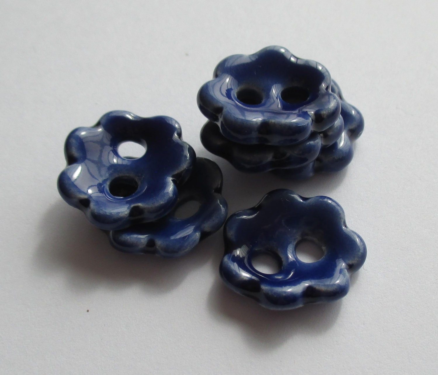 Rich Bright Blue Flower Ceramic Buttons by buttonalia on Etsy